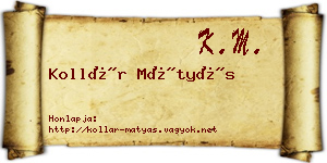 Kollár Mátyás névjegykártya